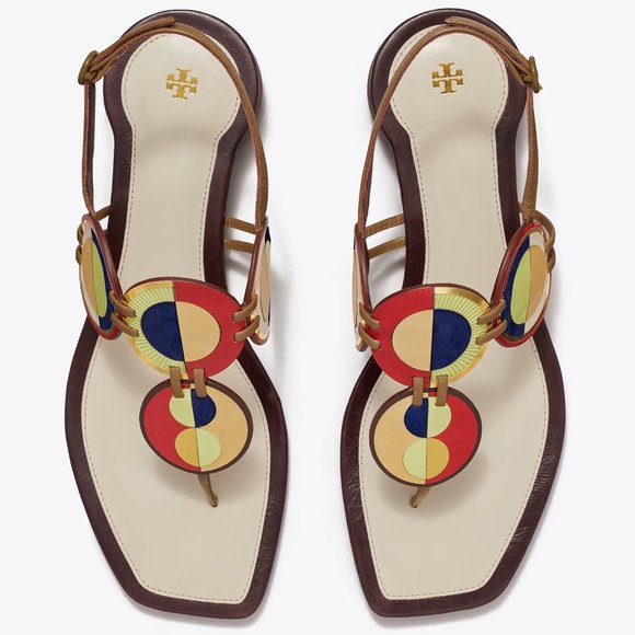 Tory Burch Marquetry Disk Sandal TOASTED SESAME NEW IVORY - Picture 1 of 8
